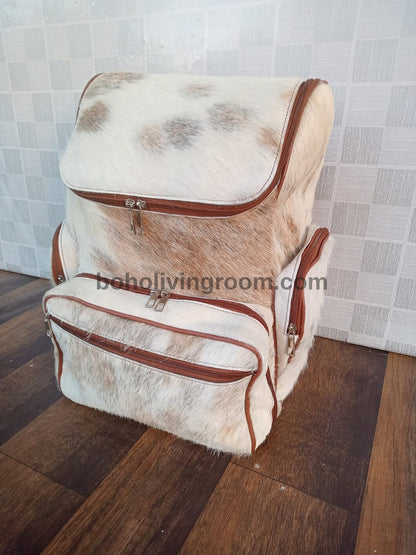 Cowhide Backpack Purse Tan White