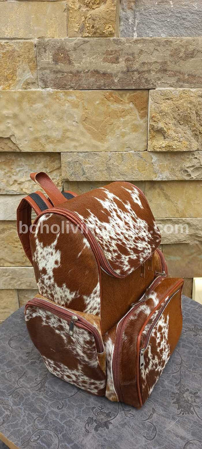 Exotic Brown White Cowhide Backpack