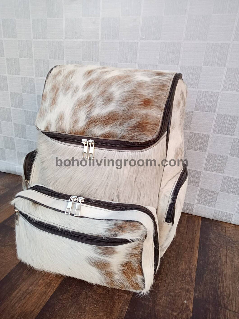 Natural Cowhide Backpack Light Brown Tan White