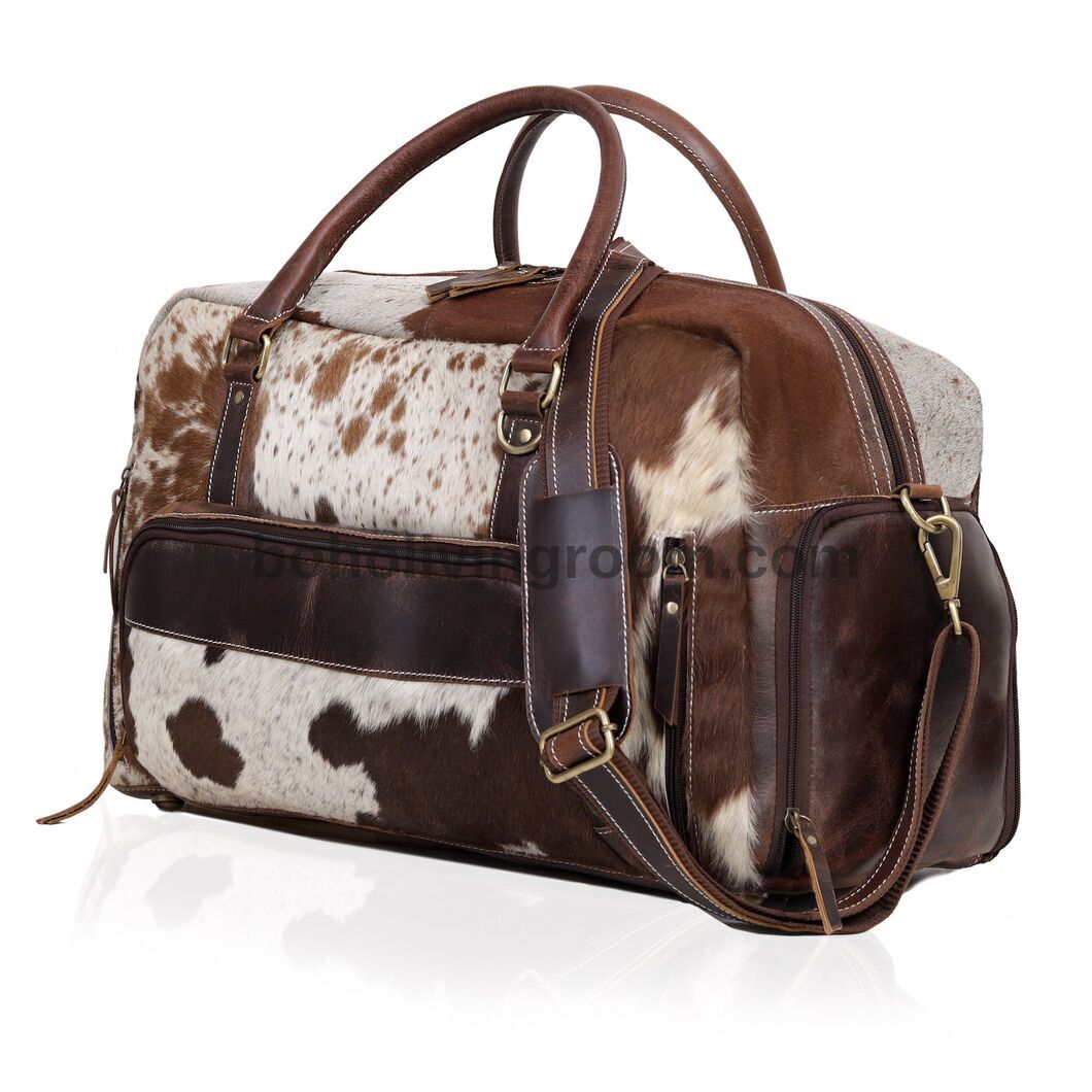 Elevate your gym routine with this cow skin gym bag, designed for active individuals.