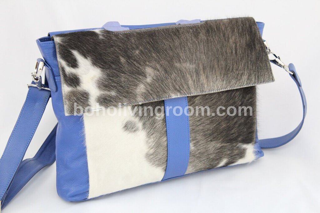 Grey White Cowhide Messenger Briefcase Bag