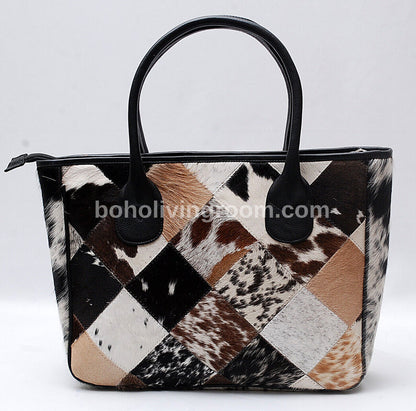 Large Cowhide Tote Purse Patchwork Pattern