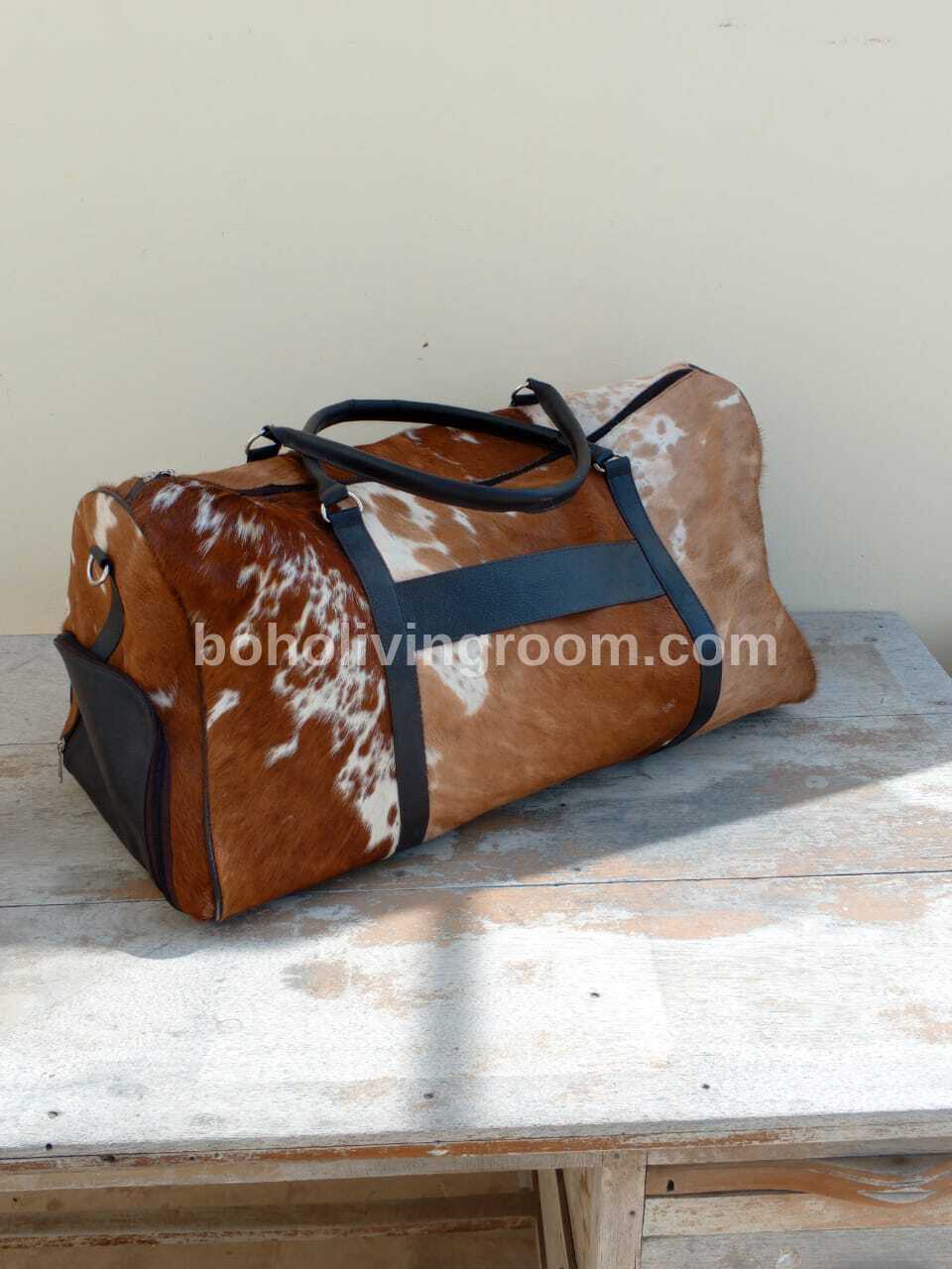 Cowhide Duffle Bag With Shoe Compartment
