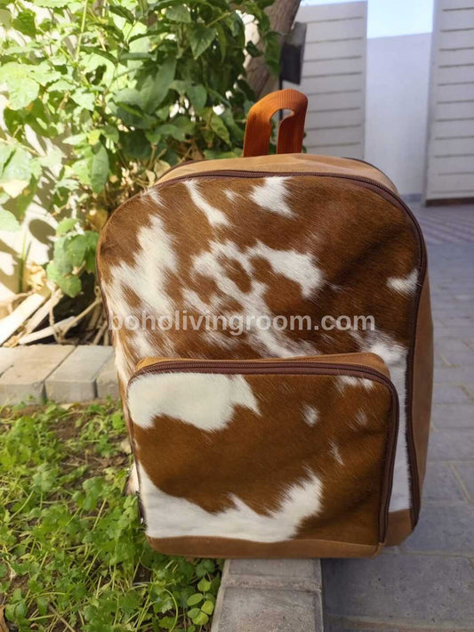 Exquisite Brown White Cowhide Backpack