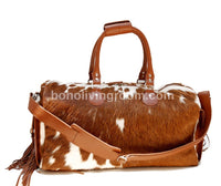 Exotic Brown White Cowhide Duffle Bag