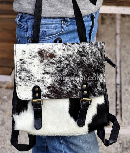 Natural Cowhide Backpack Speckled Black White