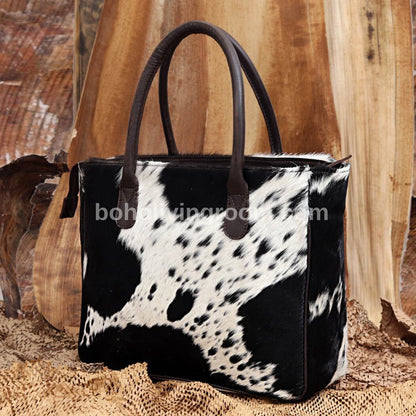 Black White Cowhide Tote Purse Matching Wallet