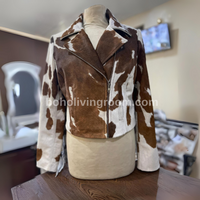 Cowhide Hair On Hide Jacket With Fringes Brown White