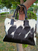 Exotic Black White Cowhide Fur Shoulder Bag