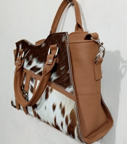 Brown White Leather Cowhide Purse