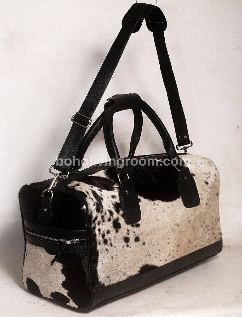 Cowhide Weekender Bag Black White