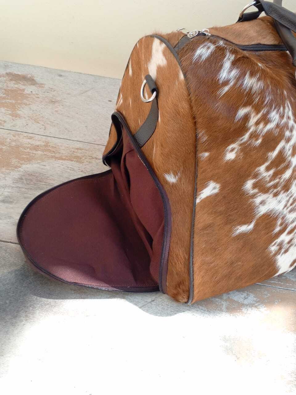 Cowhide Duffle Bag With Shoe Compartment