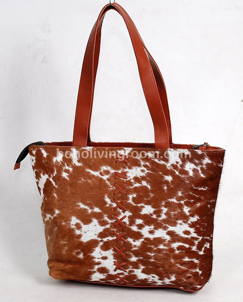 Cowhide Tote Bag Speckled Brown White