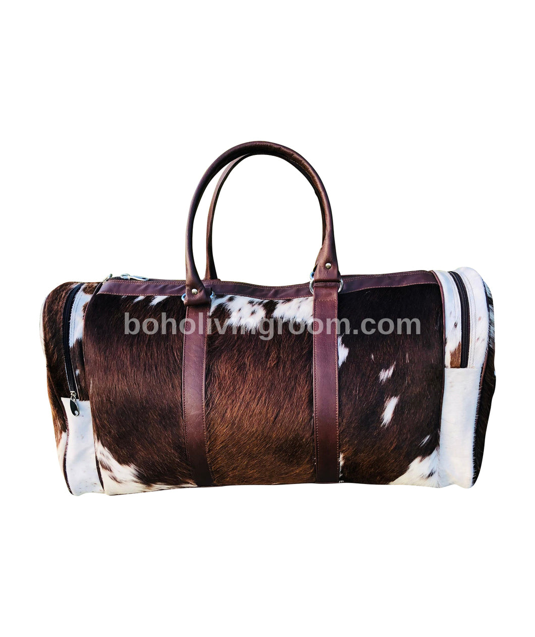 Tricolor Cowhide Duffle Travel Bag