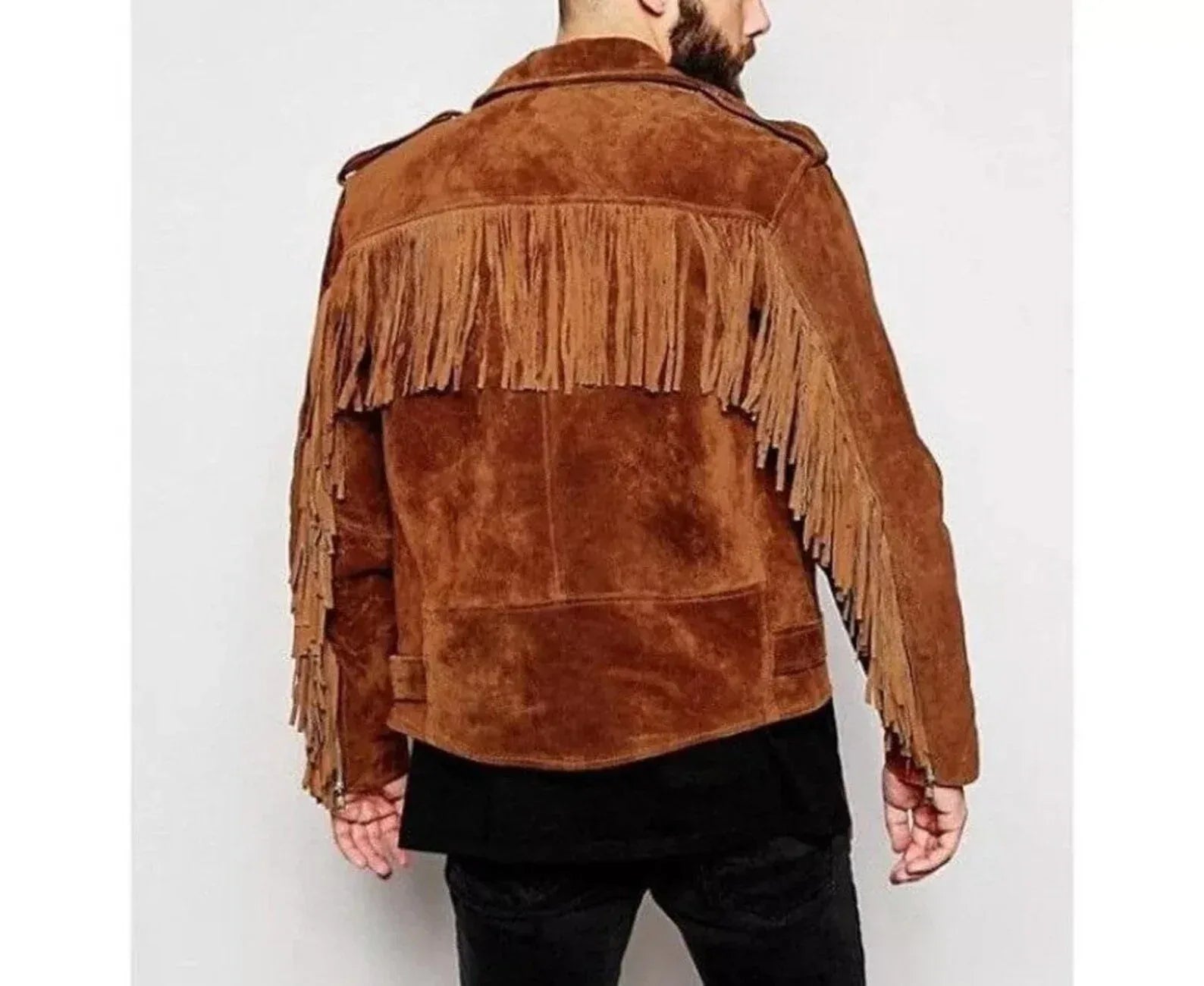 Mens Suede Fringe Jacket Brown Western Fringe Leather Jacket