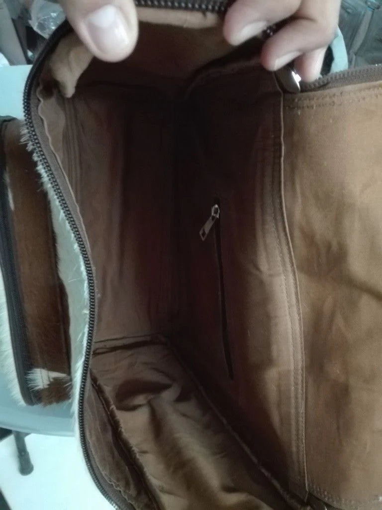 Rustic Brown White Cowhide Backpack