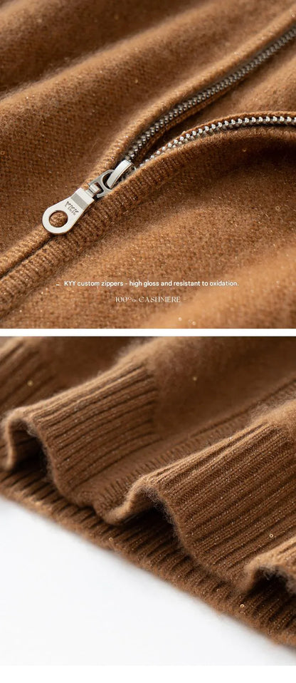 Women’s 100% Pure Cashmere Lapel Zip Cardigan