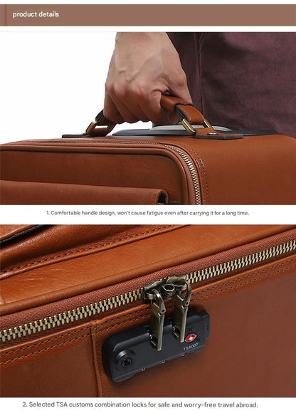 Premium Leather Trolley Suitcase Set