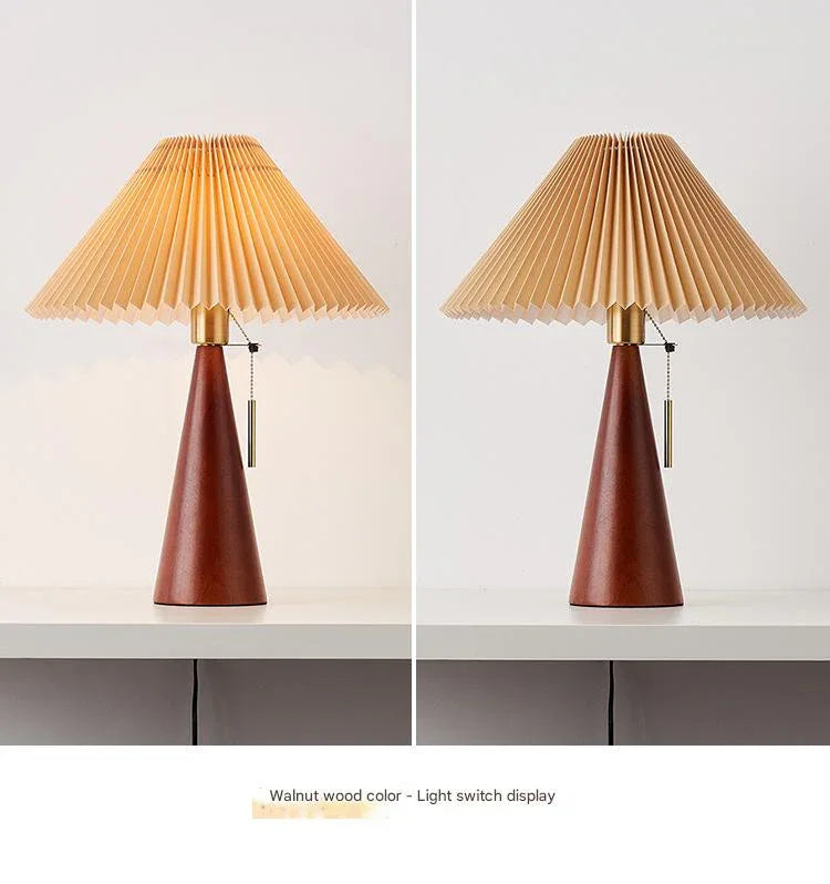 Japanese pleated wooden fabric led table lamp