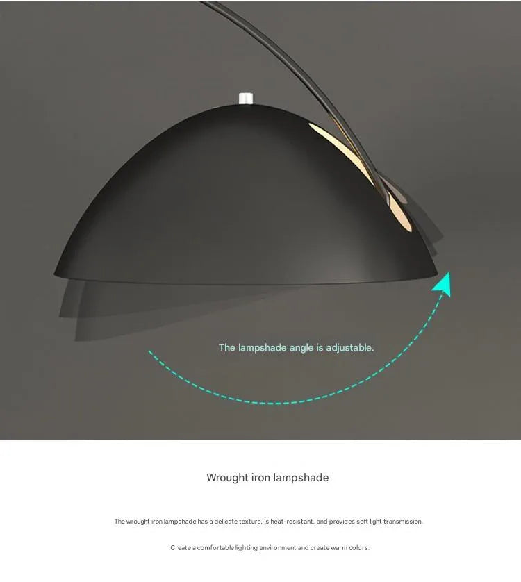 Modern black arching floor lamp with adjustable span