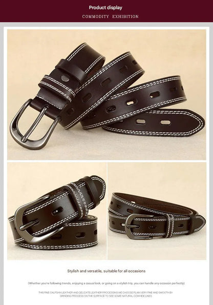 Women’s Genuine Cowhide Hollow Pin Belt 2.8cm Wide