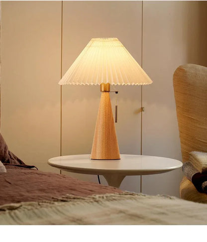 Japanese pleated wooden fabric led table lamp