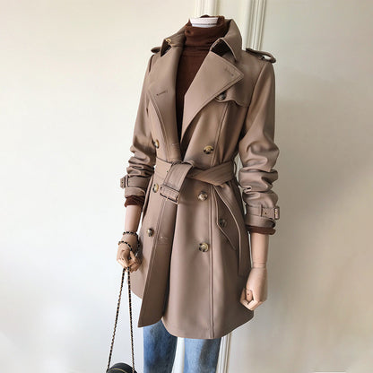 British sheepskin leather trench coat women Khaki S