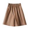 High waisted genuine sheepskin wide leg shorts Khaki M