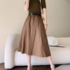 Sheepskin a-line leather midi skirt belt Khaki S