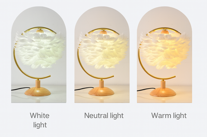 Feather Table Lamp for Bedroom with Wooden Base
