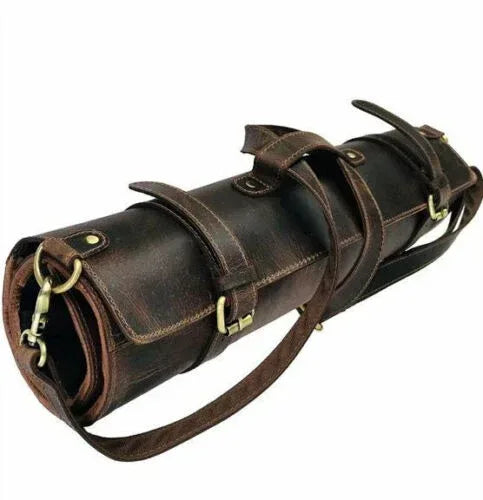 Genuine Leather Kitchen Knife Roll Bag for Chefs Storage Bag