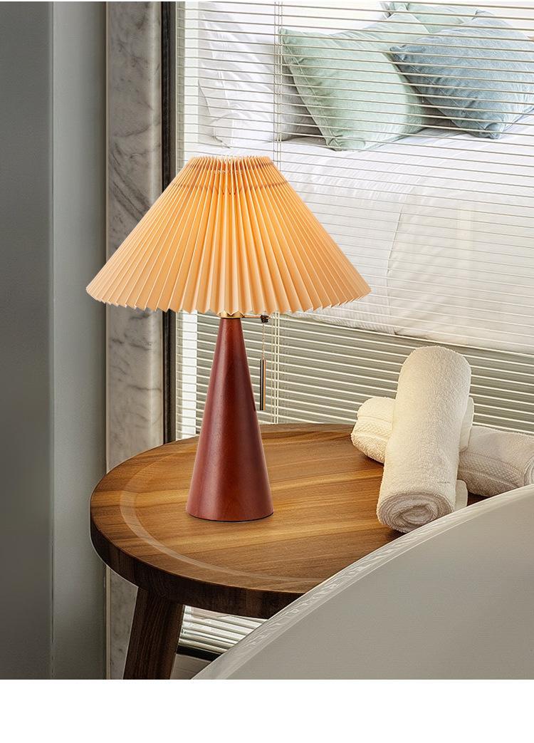 Japanese pleated wooden fabric led table lamp