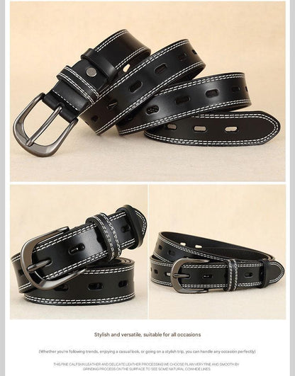 Women’s Genuine Cowhide Hollow Pin Belt 2.8cm Wide