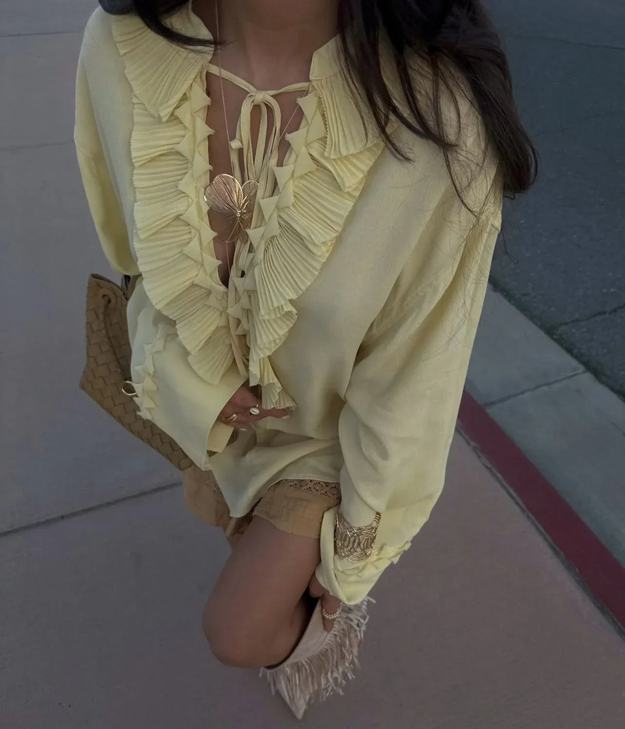 Women’s Ruffled Lace Collar Chiffon Blouse