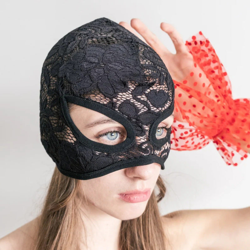 black lace hood mask festival rave cosplay headgear
