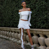 white lace off shoulder skirt set women