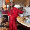 women lace suit with collared shirt and lace pants