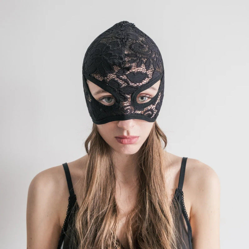 black lace hood mask festival rave cosplay headgear