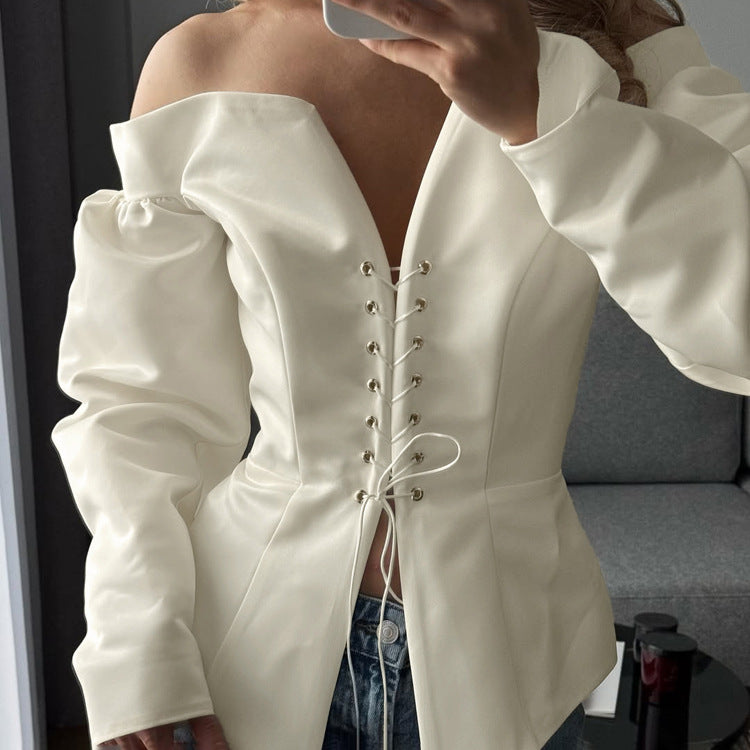 Off shoulder lace peplum blouse