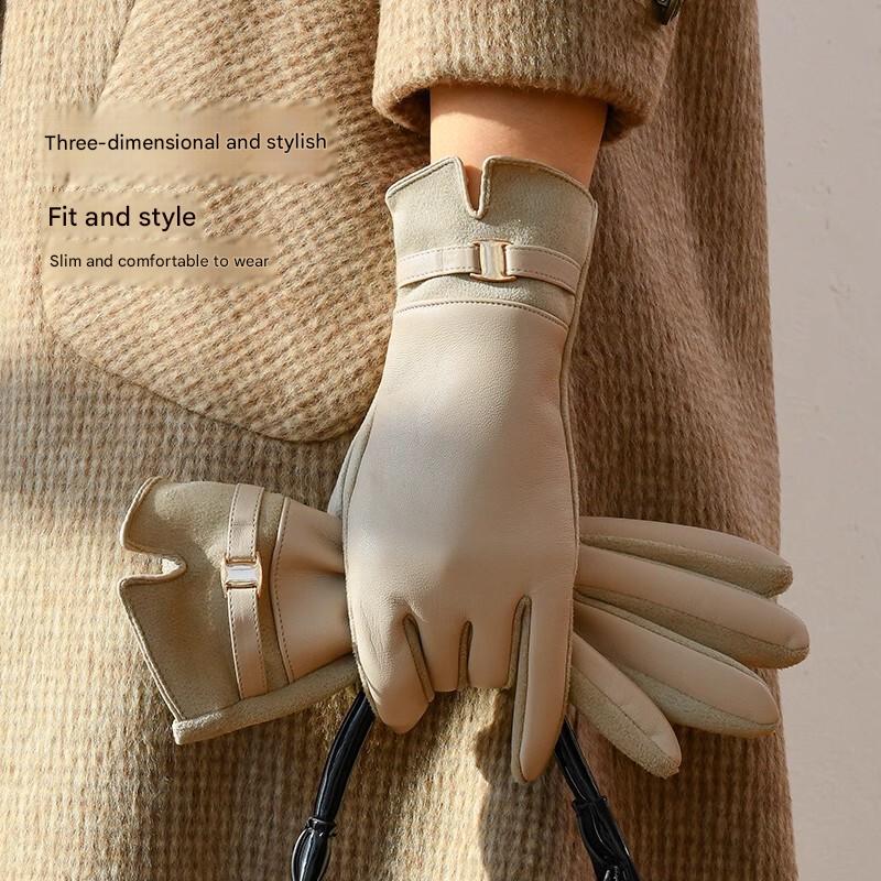 Women leather gloves for winter warmth