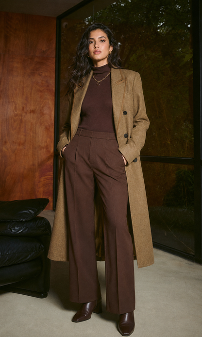 Ladies jacket woolen herringbone long overcoat