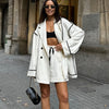 Cream oversized blazer and drawstring shorts co ord set