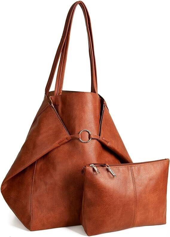 Large Genuine Leather Tote Bag Brown