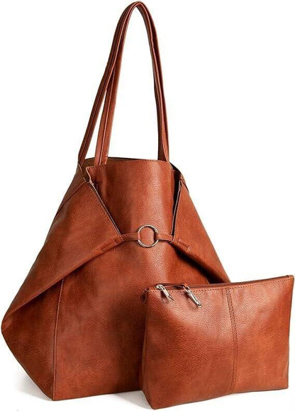 Large Genuine Leather Tote Bag Brown