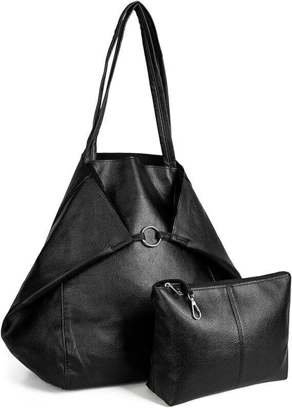 Large Genuine Leather Tote Bag Black