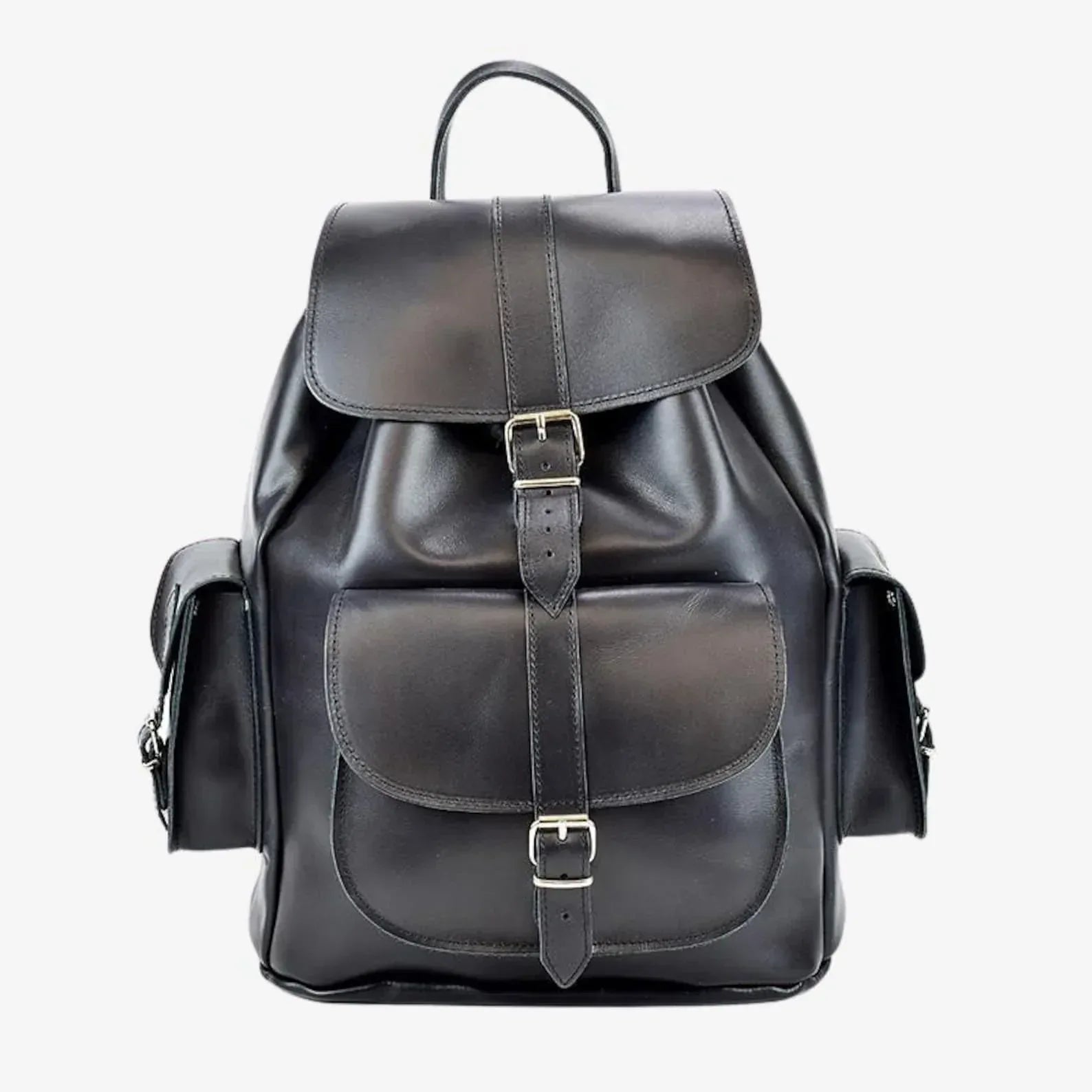 large leather backpack black full grain travel