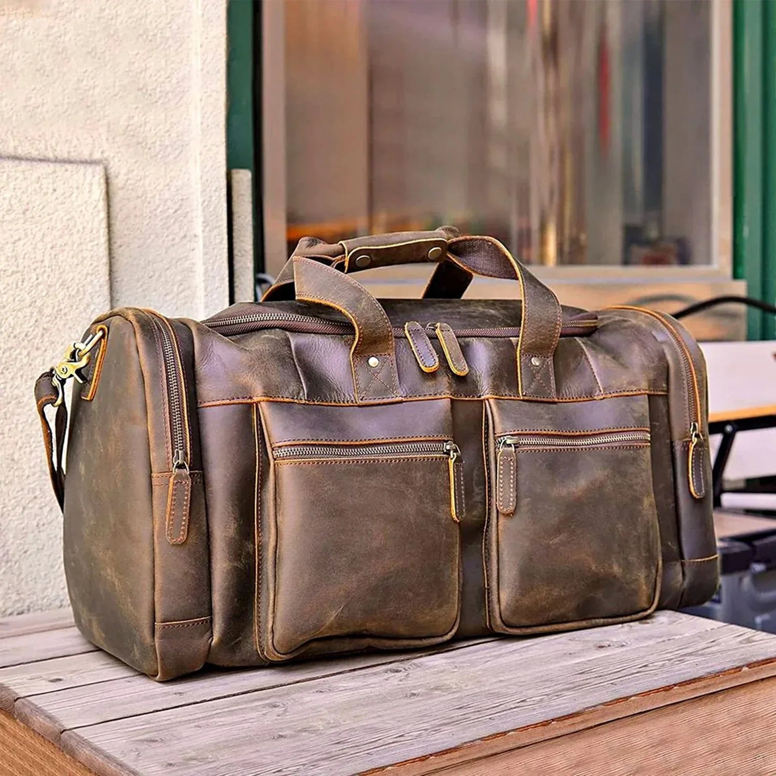Genuine Leather Travel Duffel Bag