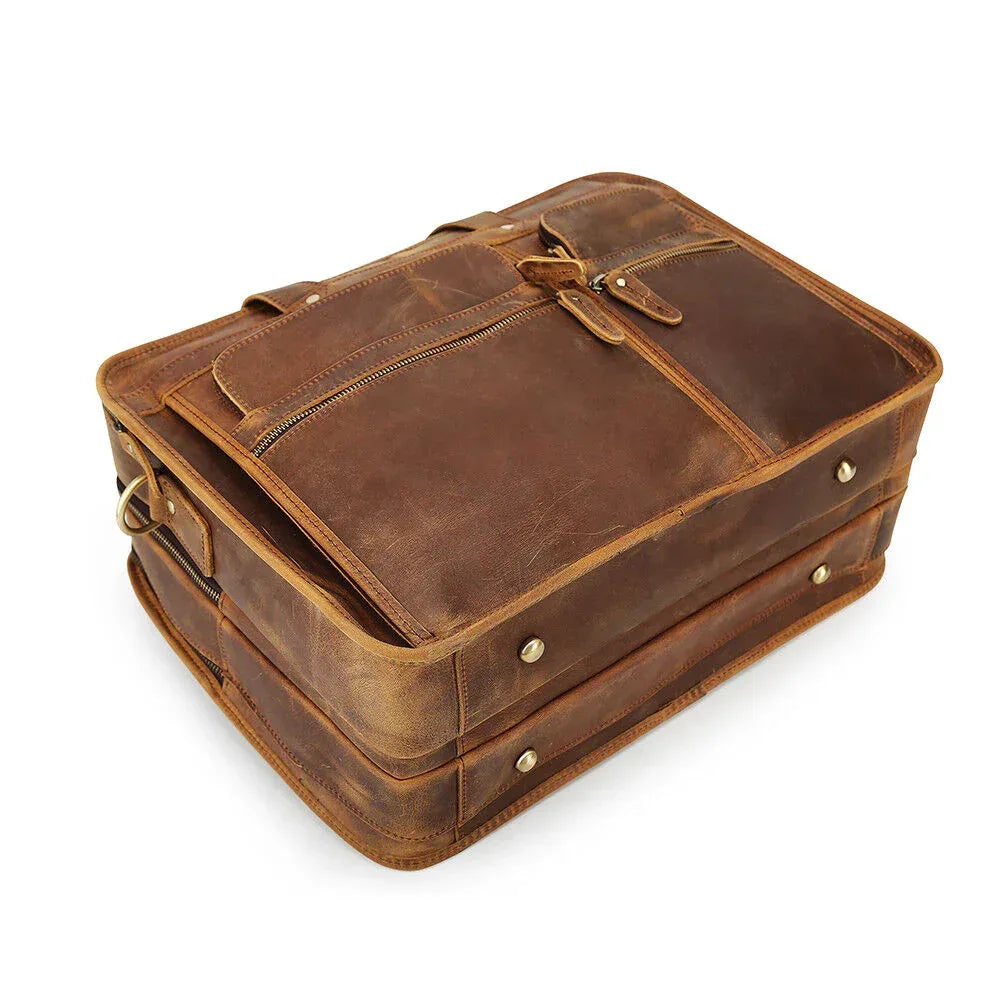 Mens leather briefcase 17 inch laptop bag