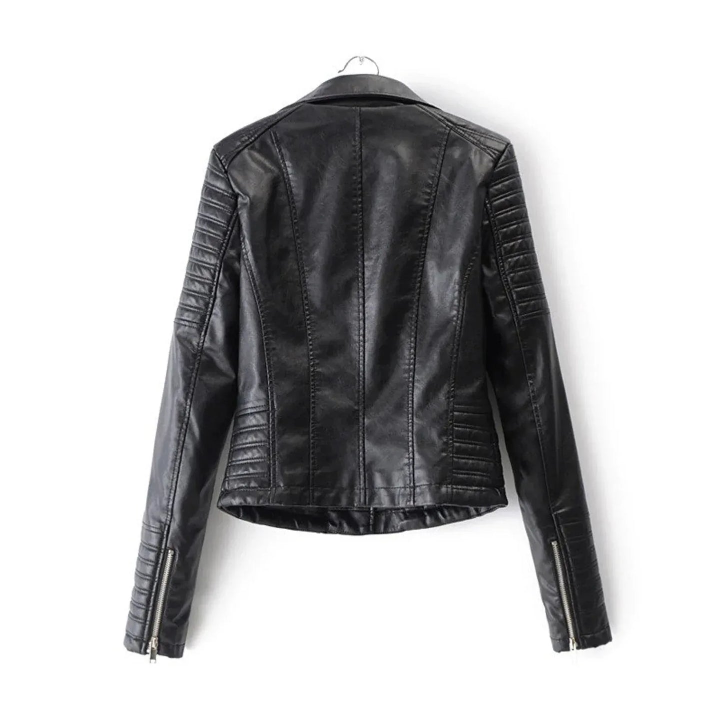 Black Leather Motorcycle Jacket Women Quilted Biker