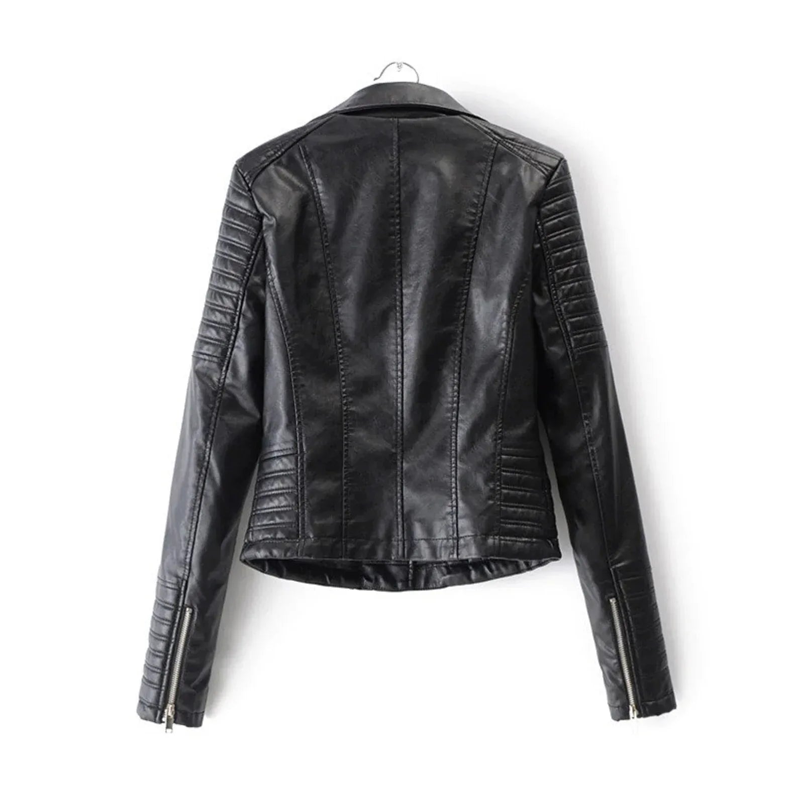 Black Leather Motorcycle Jacket Women Quilted Biker